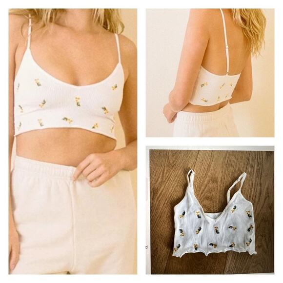 Urban Outfitters Out From Under Talia Floral Crop Top in White - Picture 1 of 7